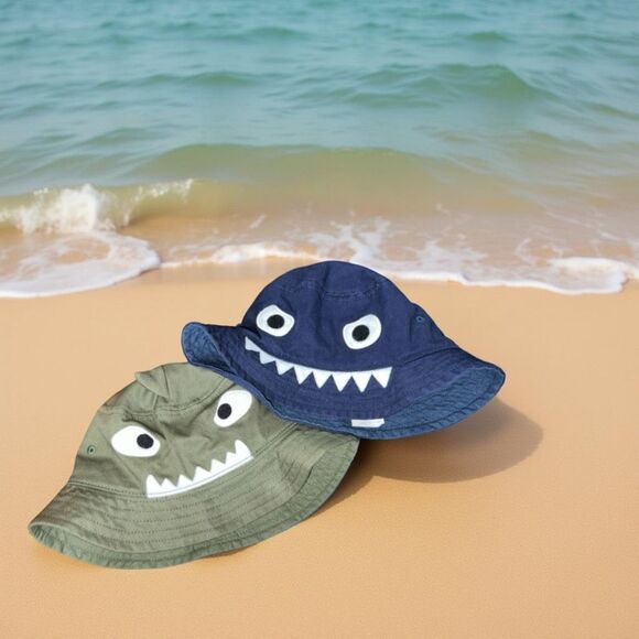 BABY GAP Shark Fin Navy & Green Bucket Beach Sun Hat Medium Large - Picture 1 of 5